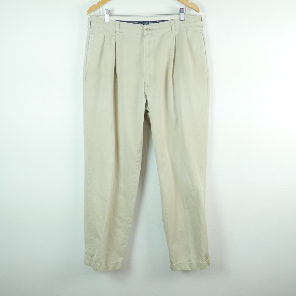 Polo Ralph Lauren Vintage Pants Mens 36x32 Tan Khaki Pleated Cuffed Cotton Chino